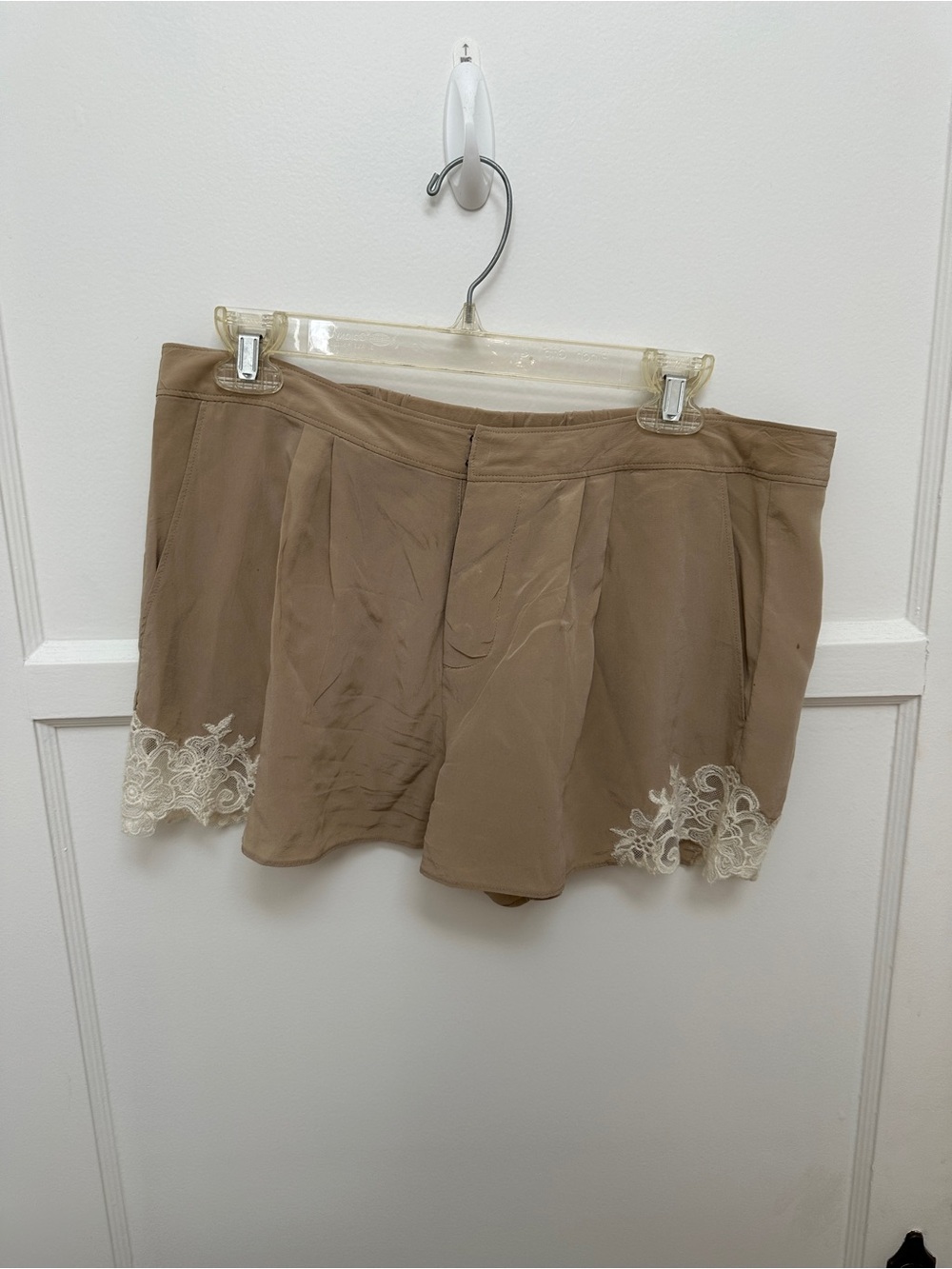 Beige Lace-Trim Shorts